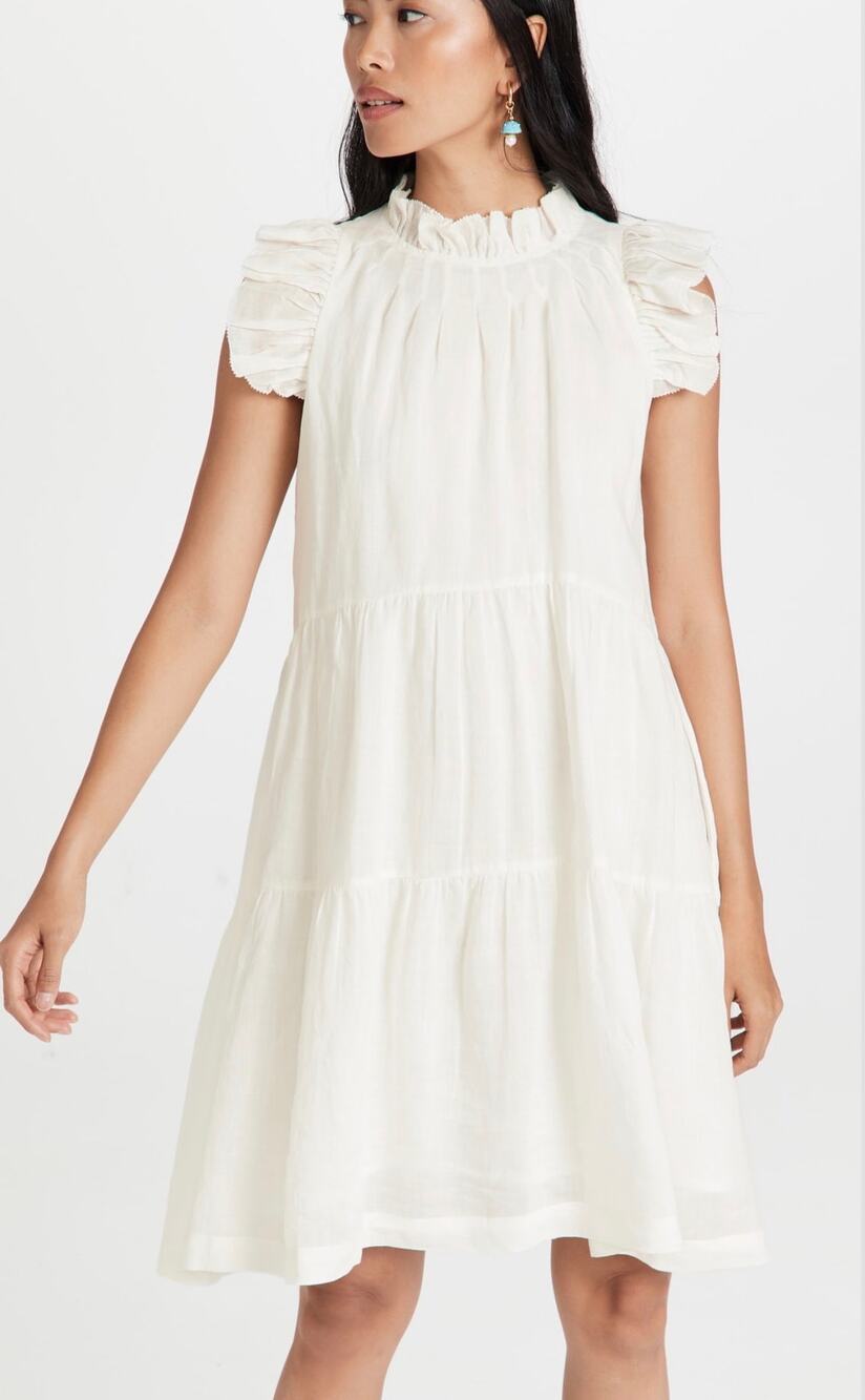 Sea New York Charlene White Cotton Tiered Mini Dress XS Ruffle Flutter Sleeve